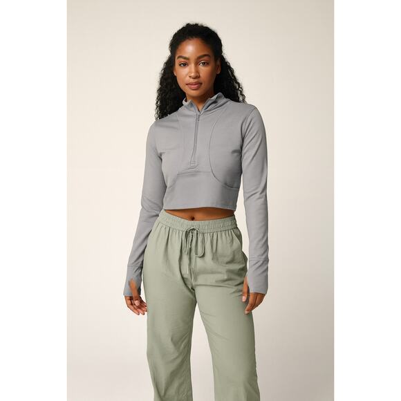 90 Degree by Reflex Women’s Crop Zip Jacket Gray Long Sleeve Athleisure Size XL - Picture 1 of 11